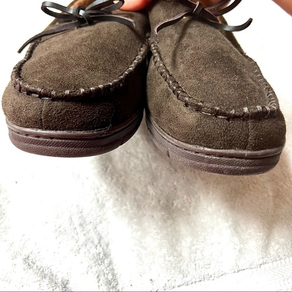 LEVI’S Men's Suede Chocolate brown Moccasin Slippers fleece size 7-8 - Picture 8 of 9
